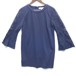 Loft Shift Dress Womens 4P Lace Bell Sleeve Navy Blue Boho Romantic Casual